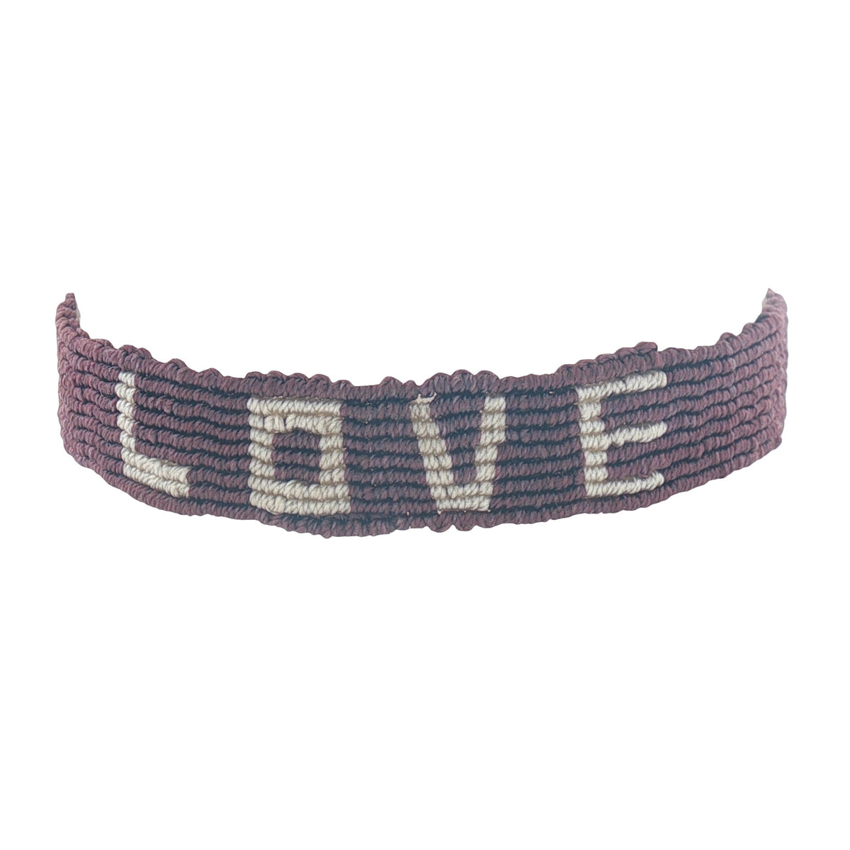 Bracelet brésilien doré fil tissé marron foncé et crème "love"