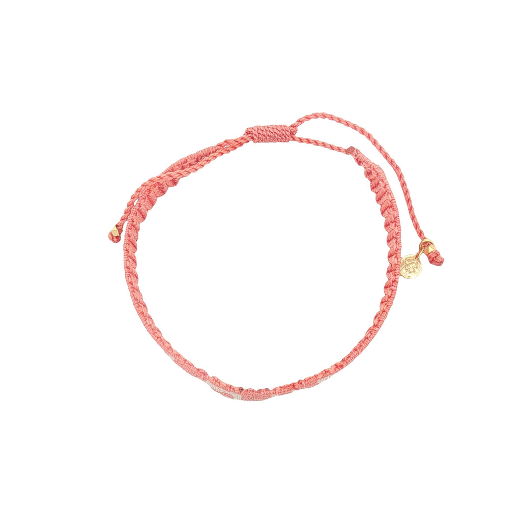 Bracelet brésilien doré fil tissé corail et crème "love"