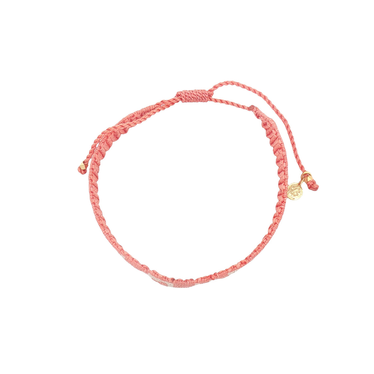 Bracelet brésilien doré fil tissé corail et crème "love"