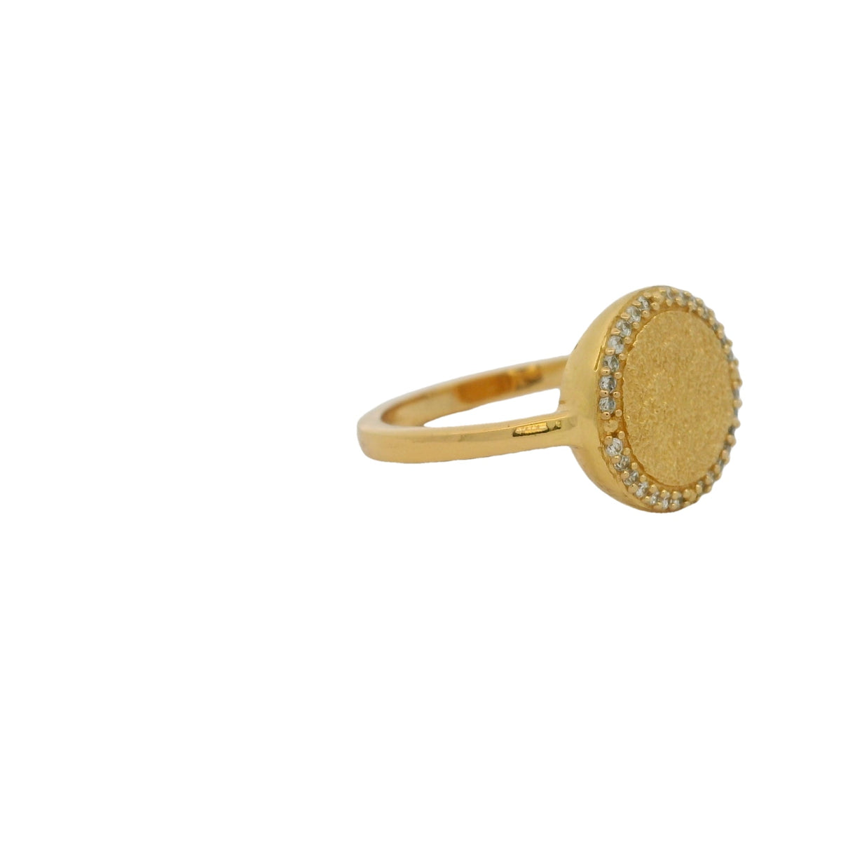Bague dorée médaille martelée et zircons