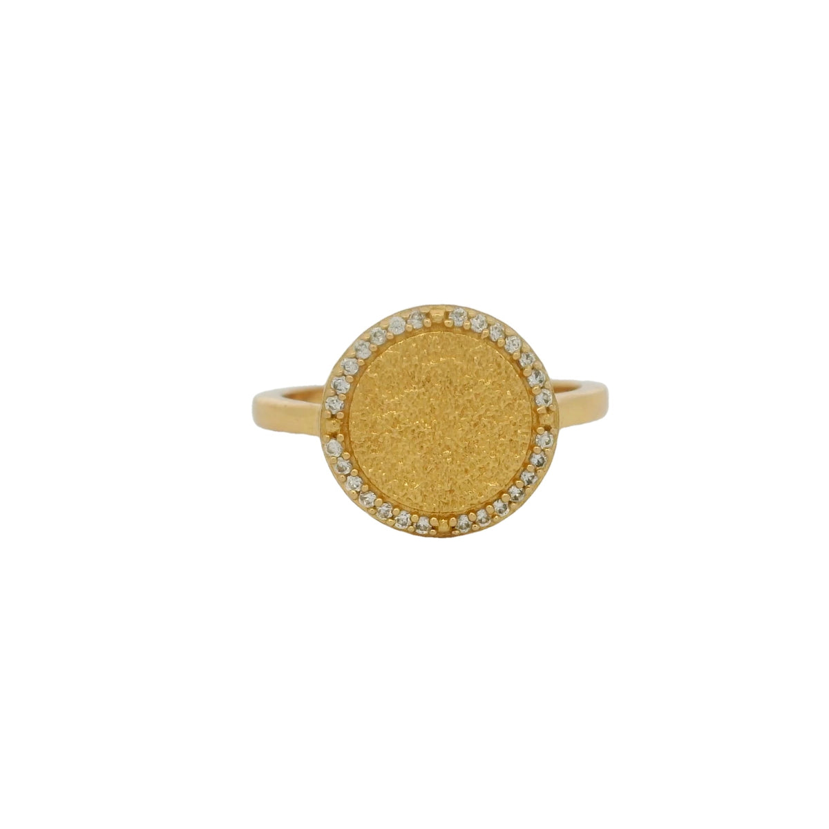 Bague dorée médaille martelée et zircons