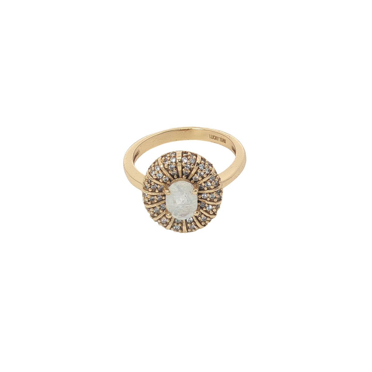 Bague dorée pierre de lune couronne en zircons