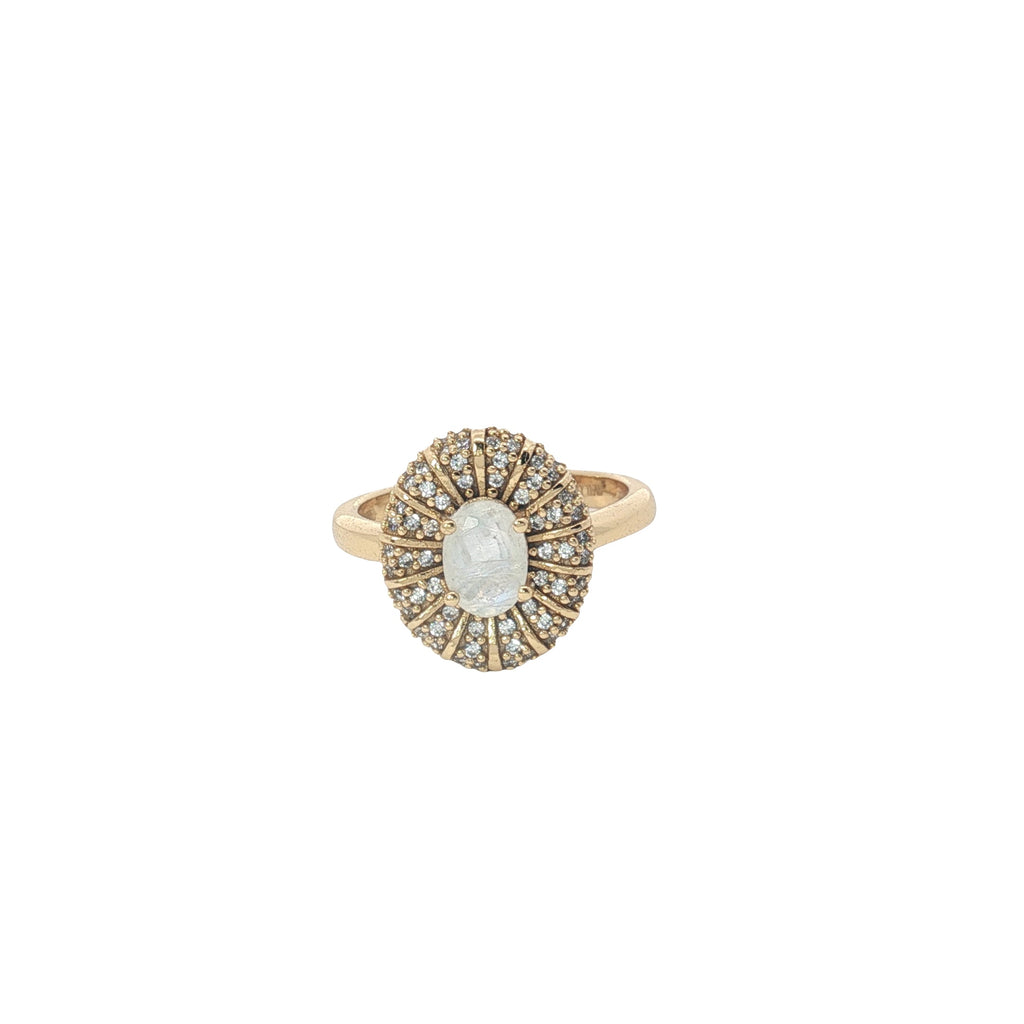 Bague dorée pierre de lune couronne en zircons