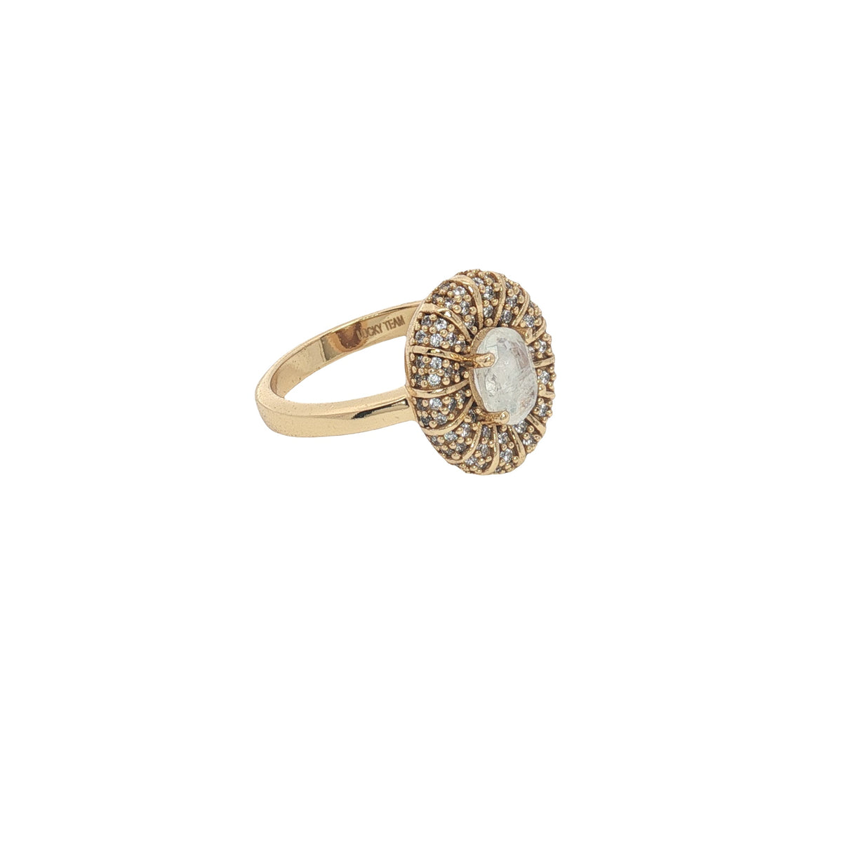 Bague dorée pierre de lune couronne en zircons