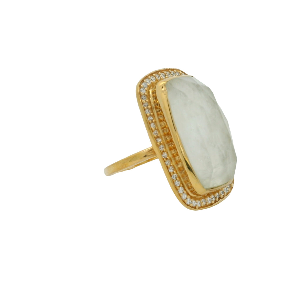 Bague dorée XXL pierre cristal et zircons