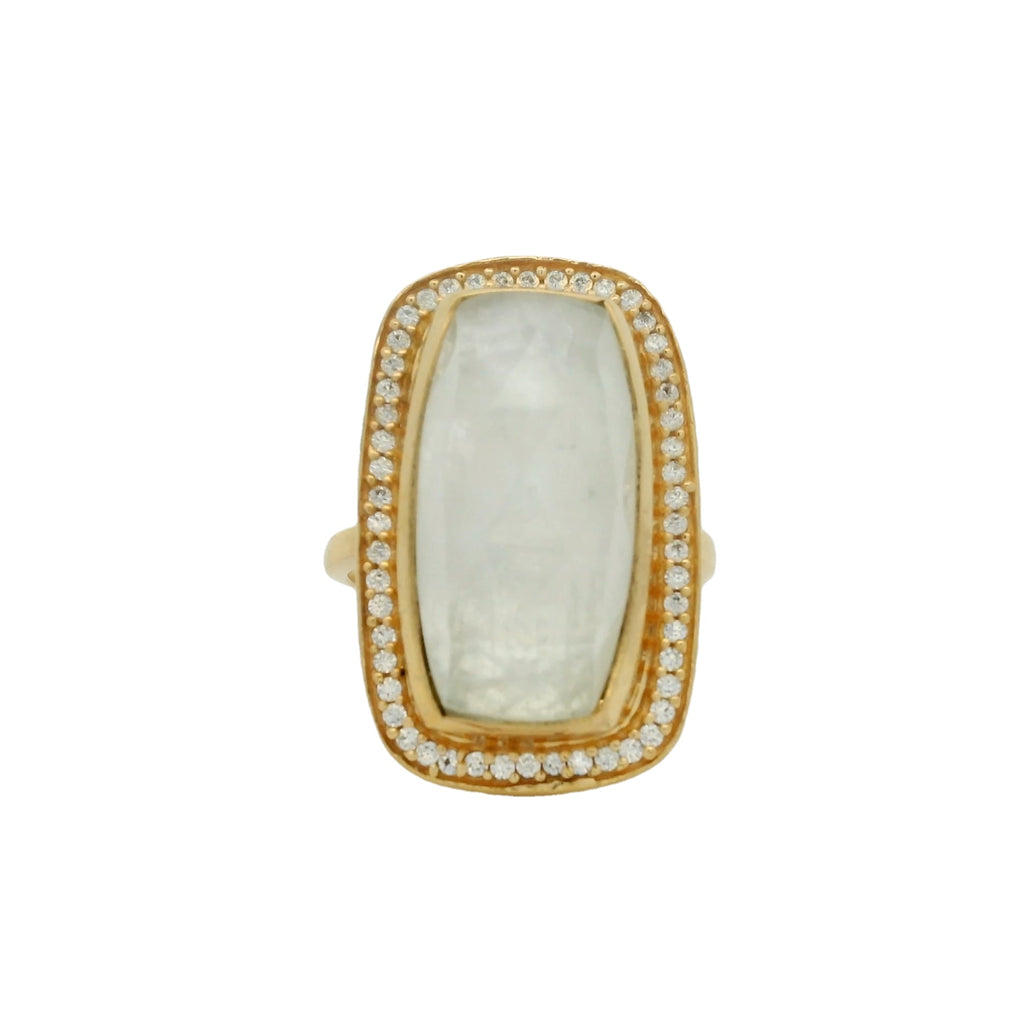 Bague dorée XXL pierre cristal et zircons