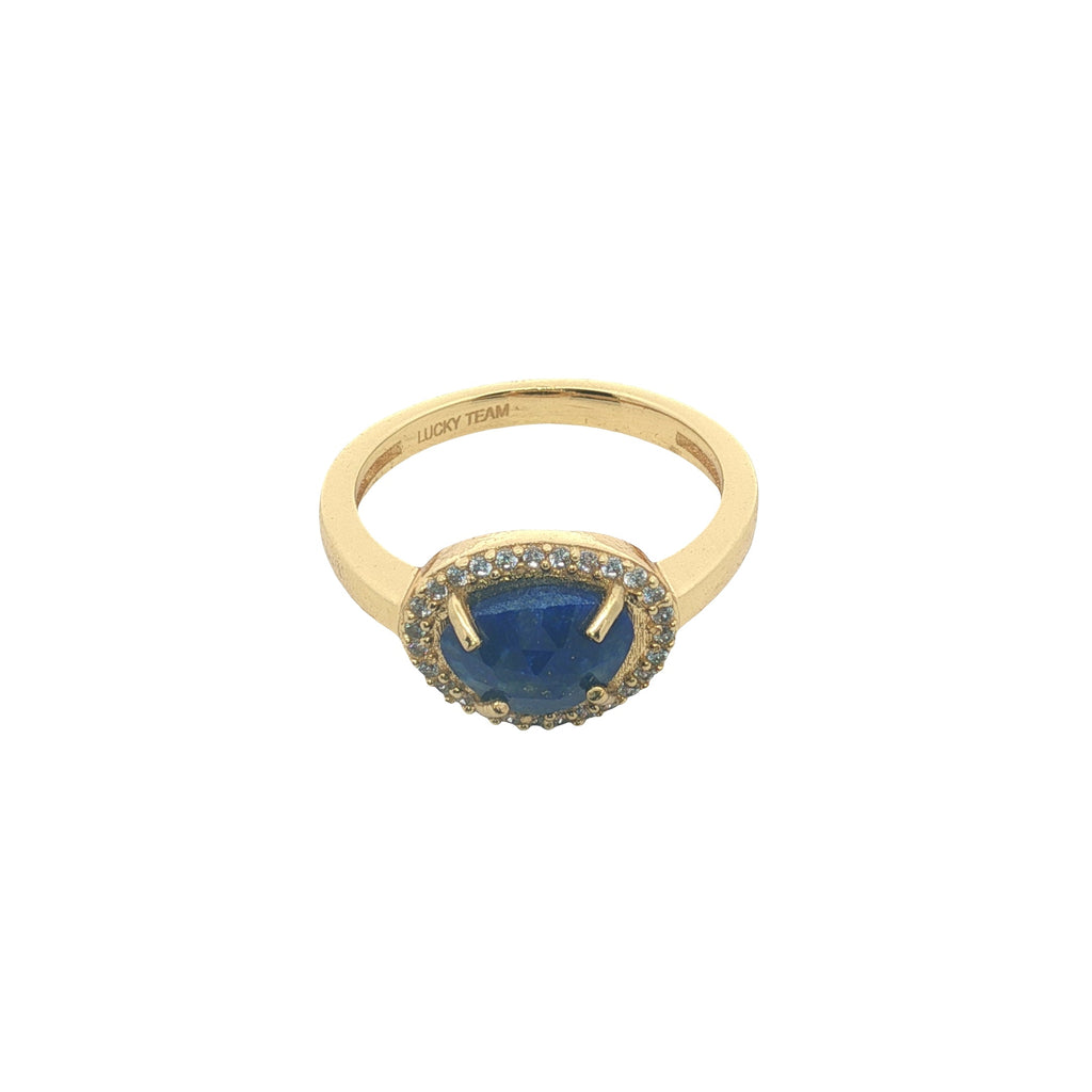 Bague dorée pierre naturelle serti 4 griffes et zircons