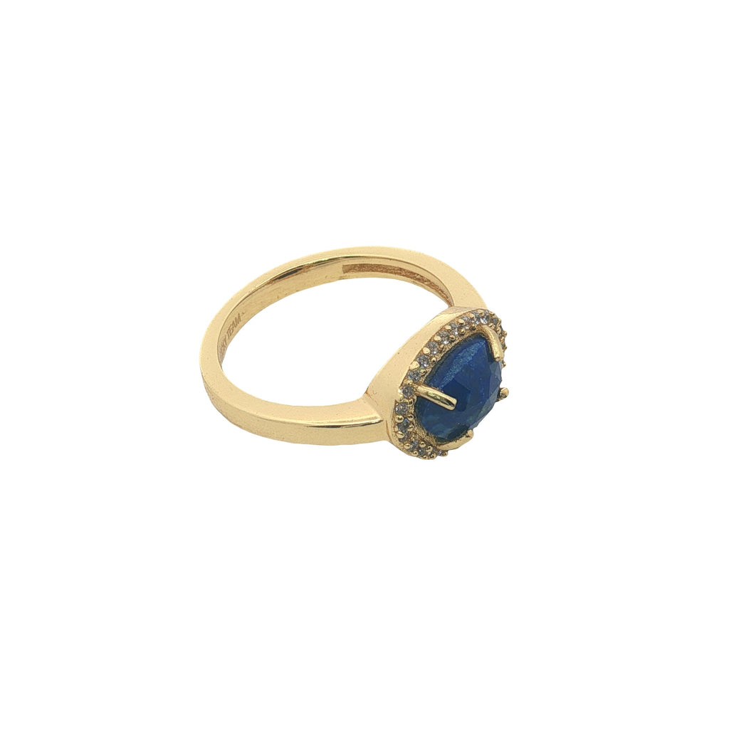 Bague dorée pierre naturelle serti 4 griffes et zircons