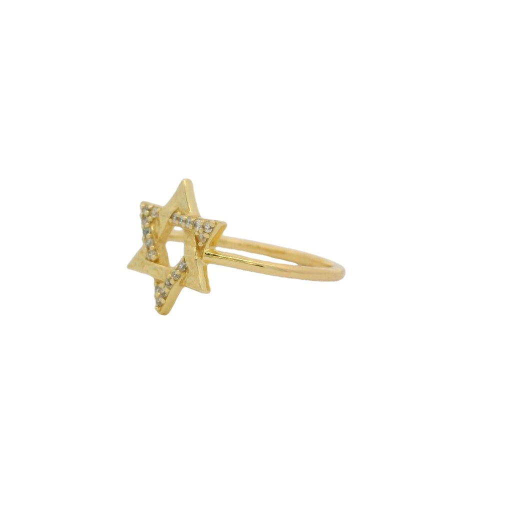 Bague dorée étoile de David et zircons