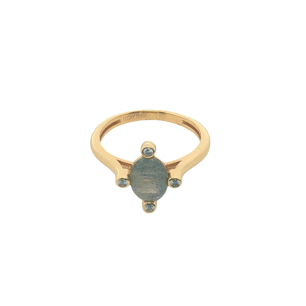 Bague dorée pierre naturelle ovale 4 zircons