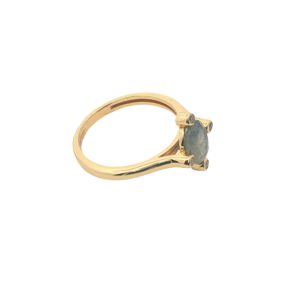 Bague dorée pierre naturelle ovale 4 zircons