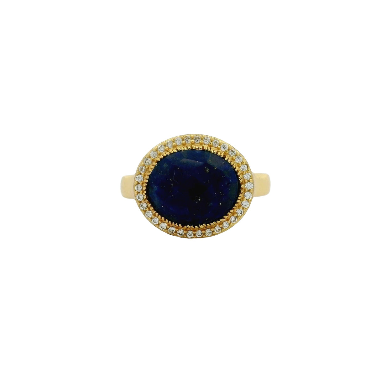 Bague dorée pierre ovale facettée et zircons