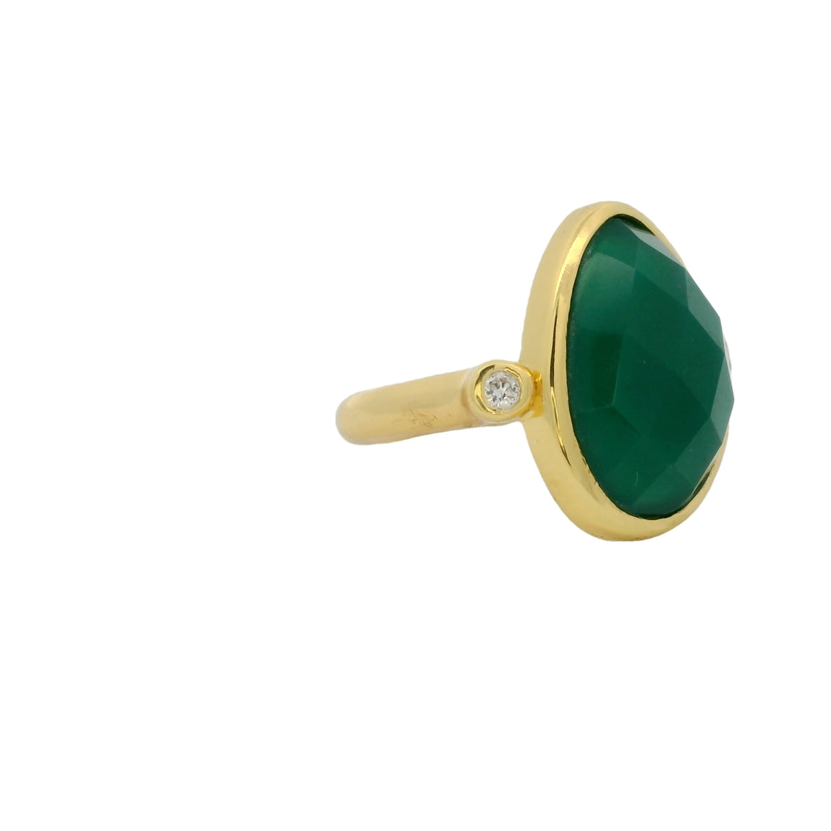 Bague dorée onyx verte facettée XXL et zircons