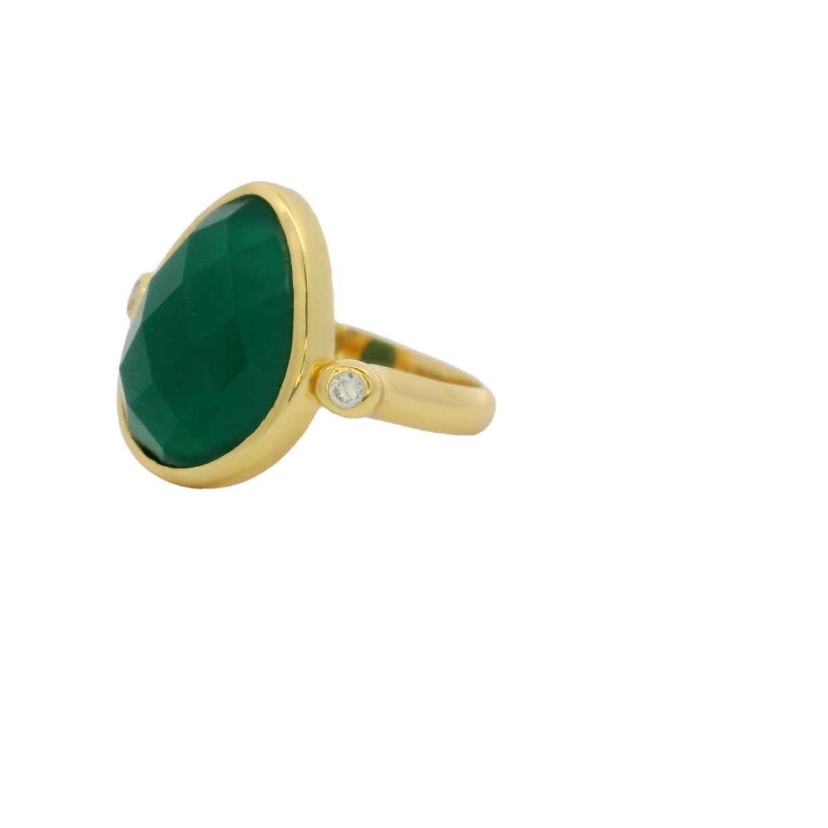 Bague dorée onyx verte facettée XXL et zircons
