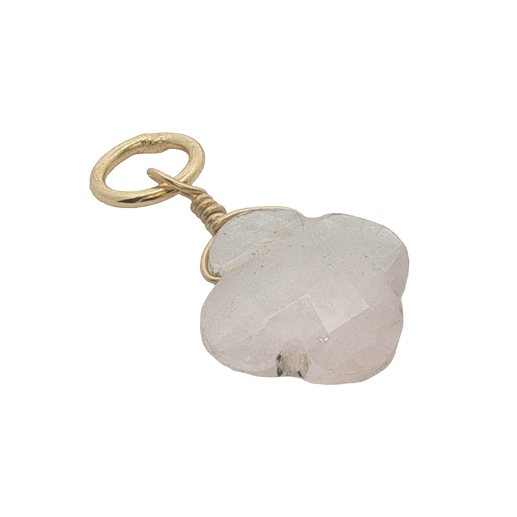 Charms doré trèfle quartz rose 10 mm