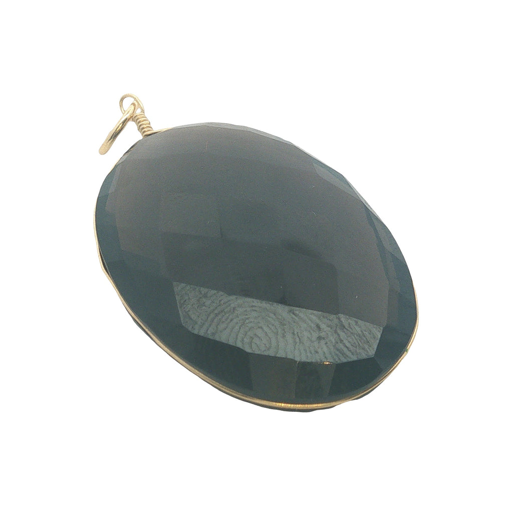 Charms doré quartz fumé ovale avec fil doré