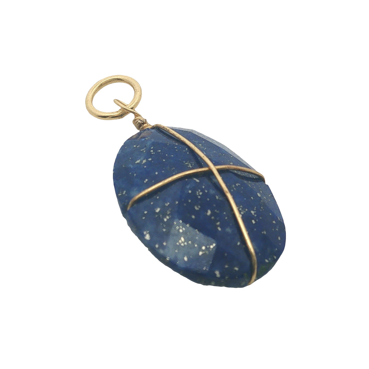 Charms doré lapis lazulis ovale facettée entourée d'un fil doré