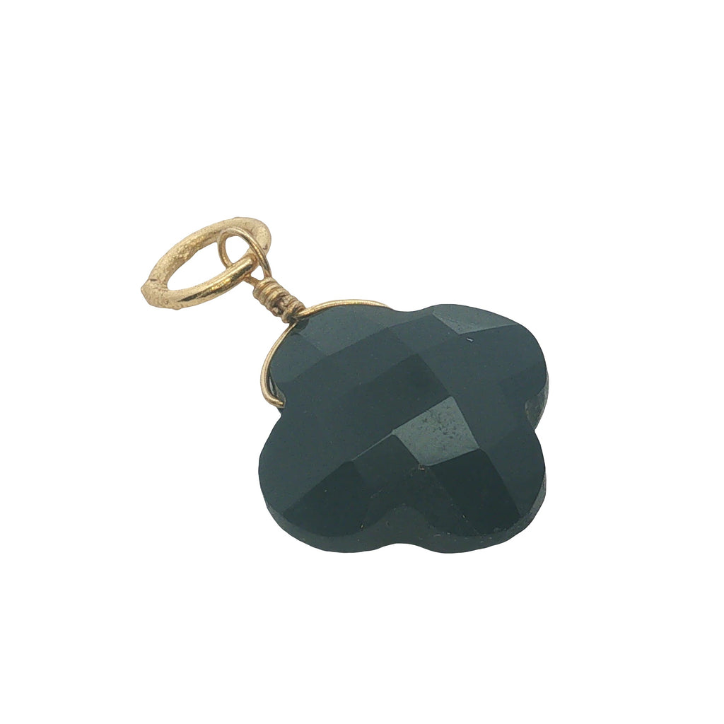 Charms doré trèfle onyx noire 12 mm