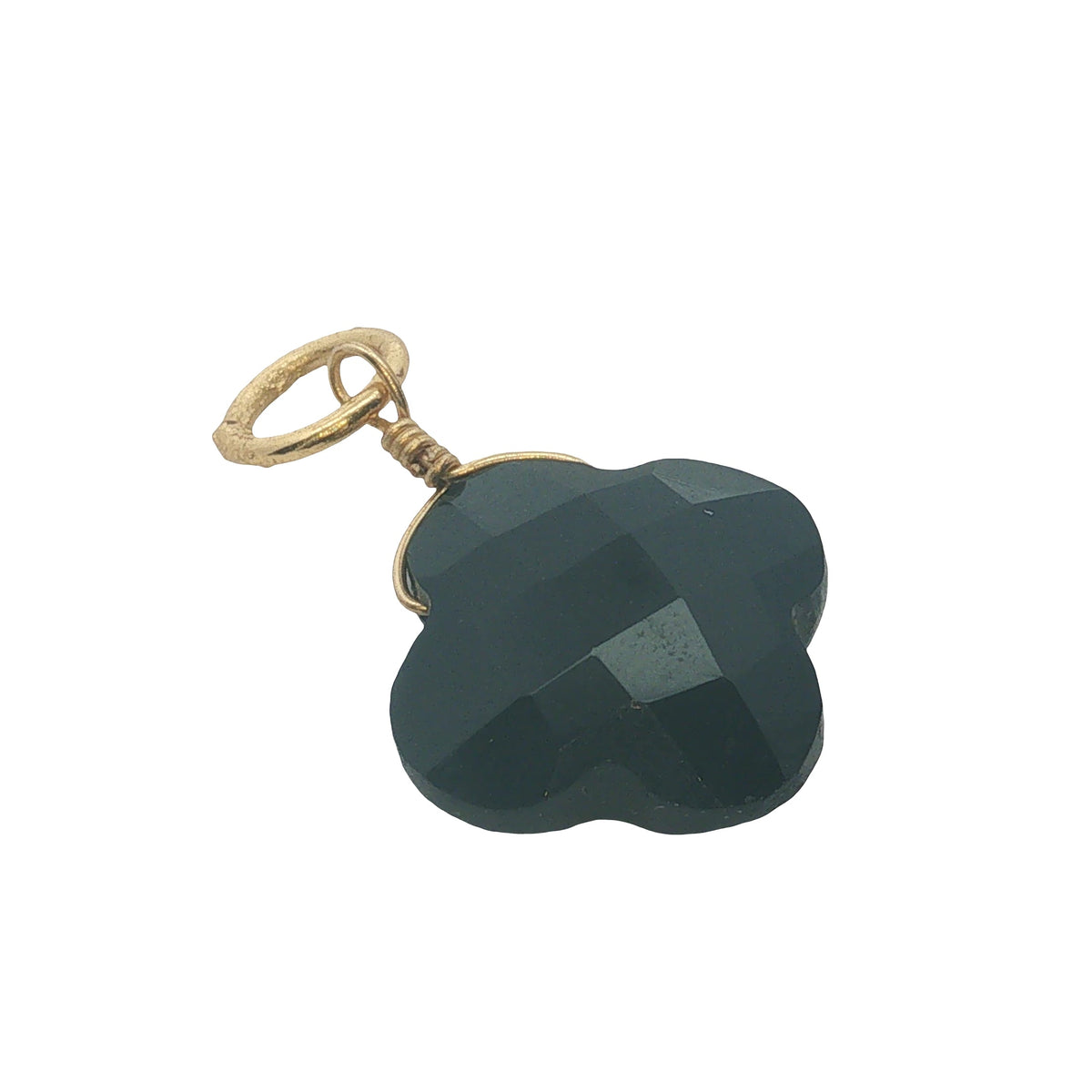 Charms doré trèfle onyx noire 12 mm