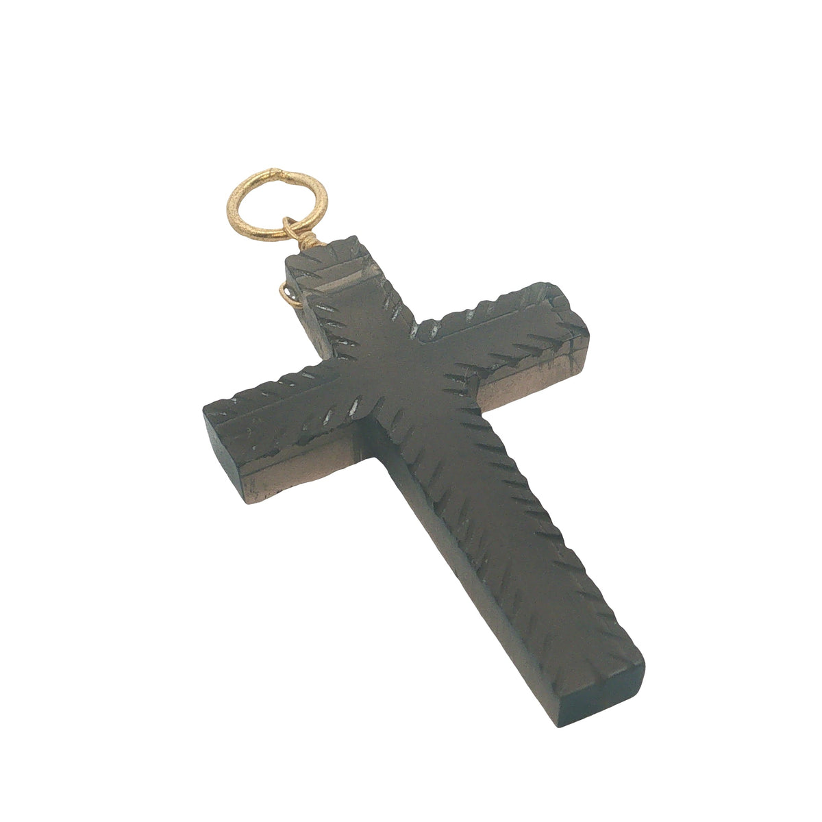 Charms doré croix striée en quartz fumé