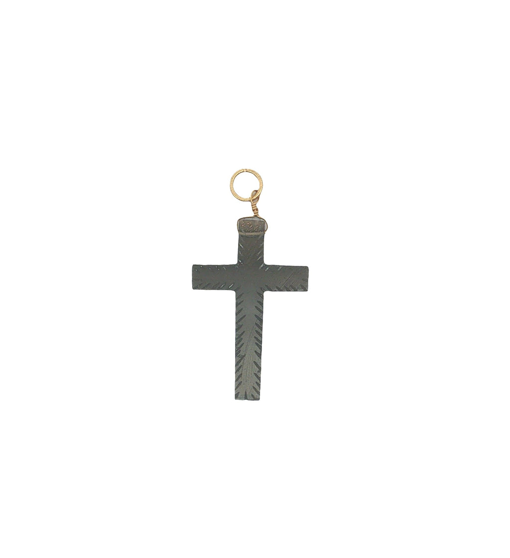 Charms doré croix striée en quartz fumé