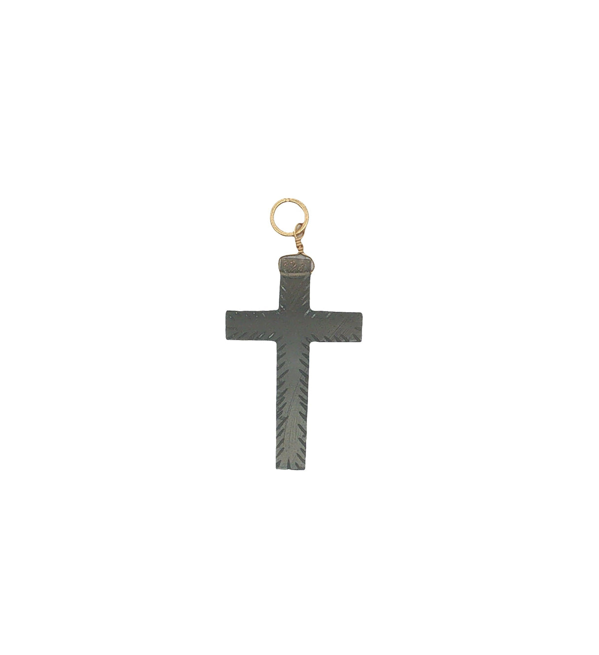 Charms doré croix striée en quartz fumé