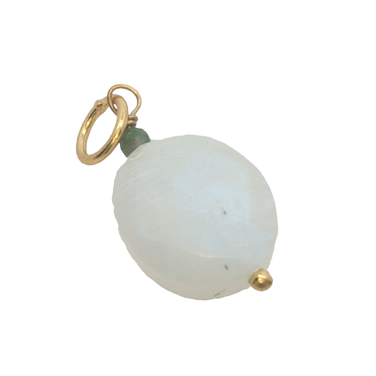 Charms doré pierre de lune ovale et petite tourmaline verte