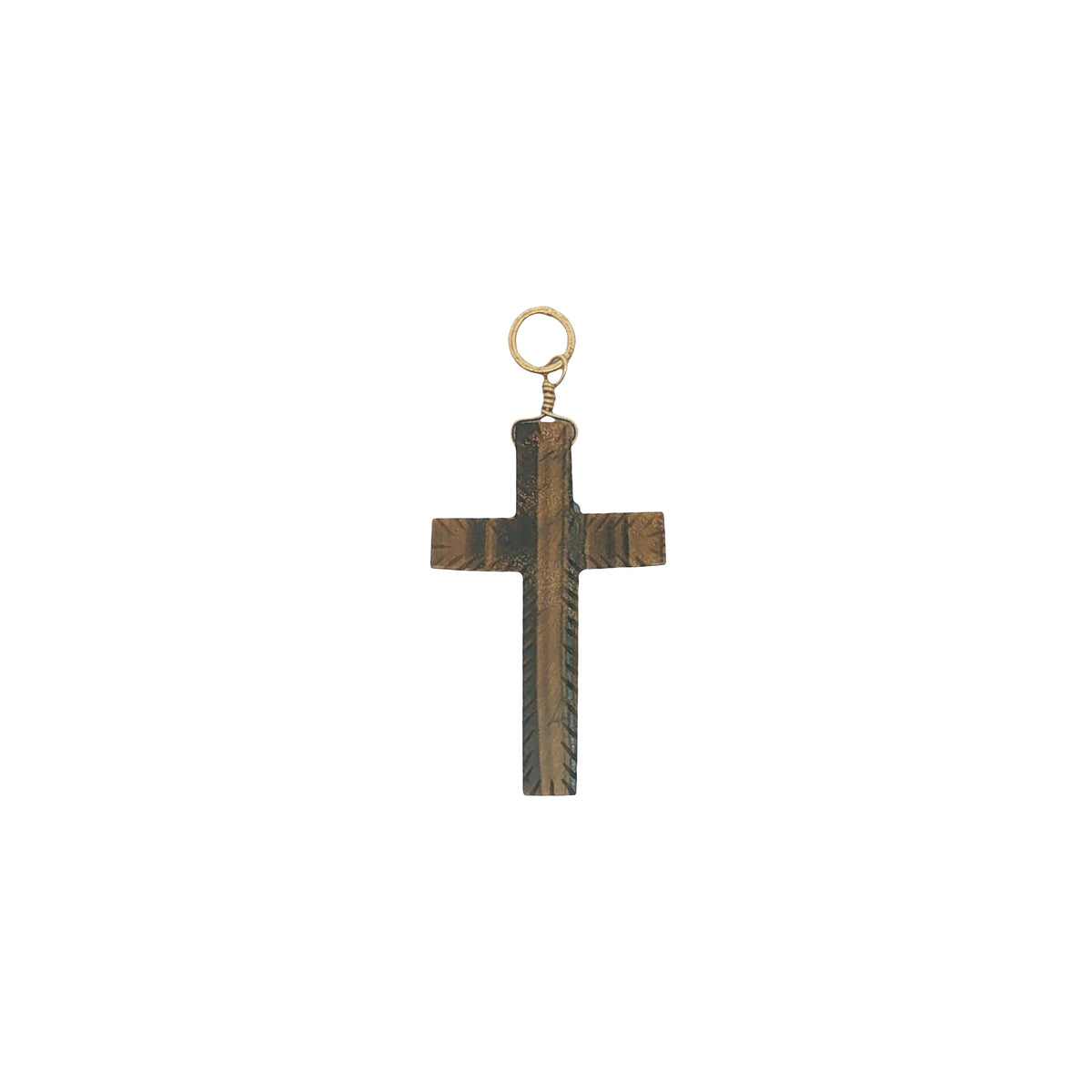 Charms doré croix striée en oeil de tigre