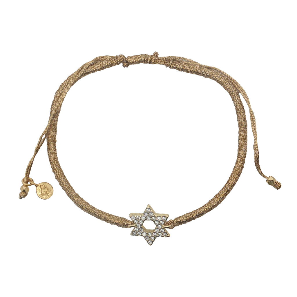 Bracelet cordon doré avec étoile de David dorée en zircons