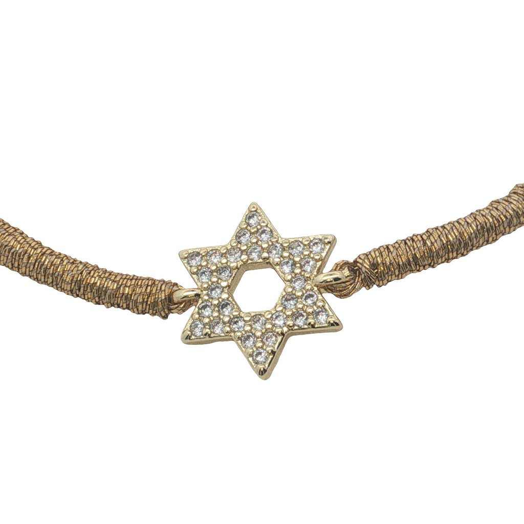 Bracelet cordon doré avec étoile de David dorée en zircons