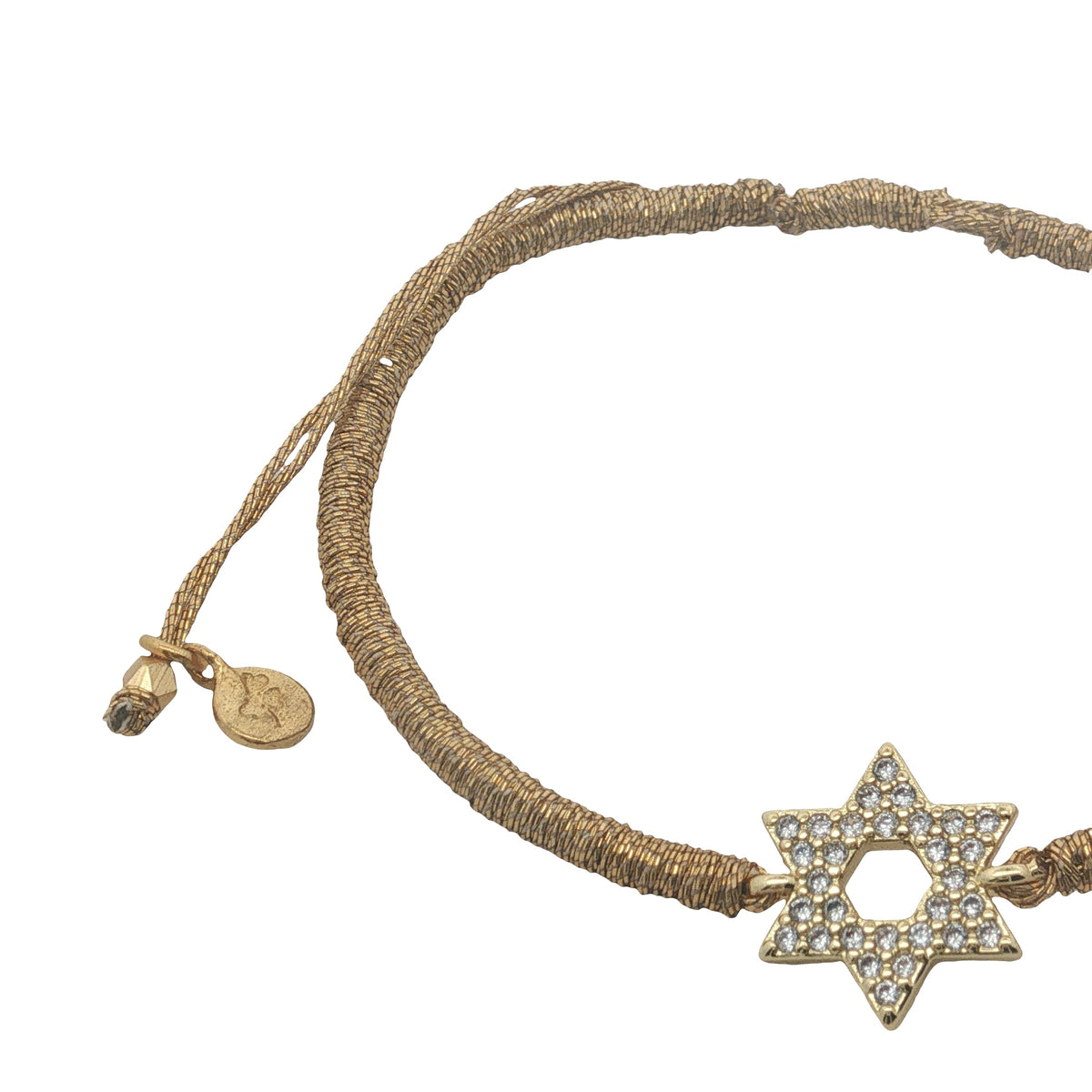 Bracelet cordon doré avec étoile de David dorée en zircons