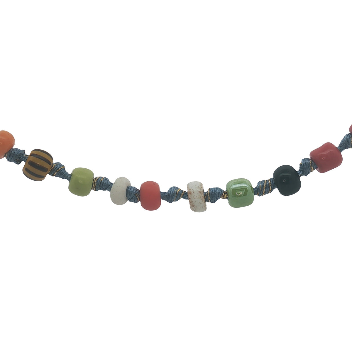 Collier doré perles colorées et noeuds bleus 64 cm