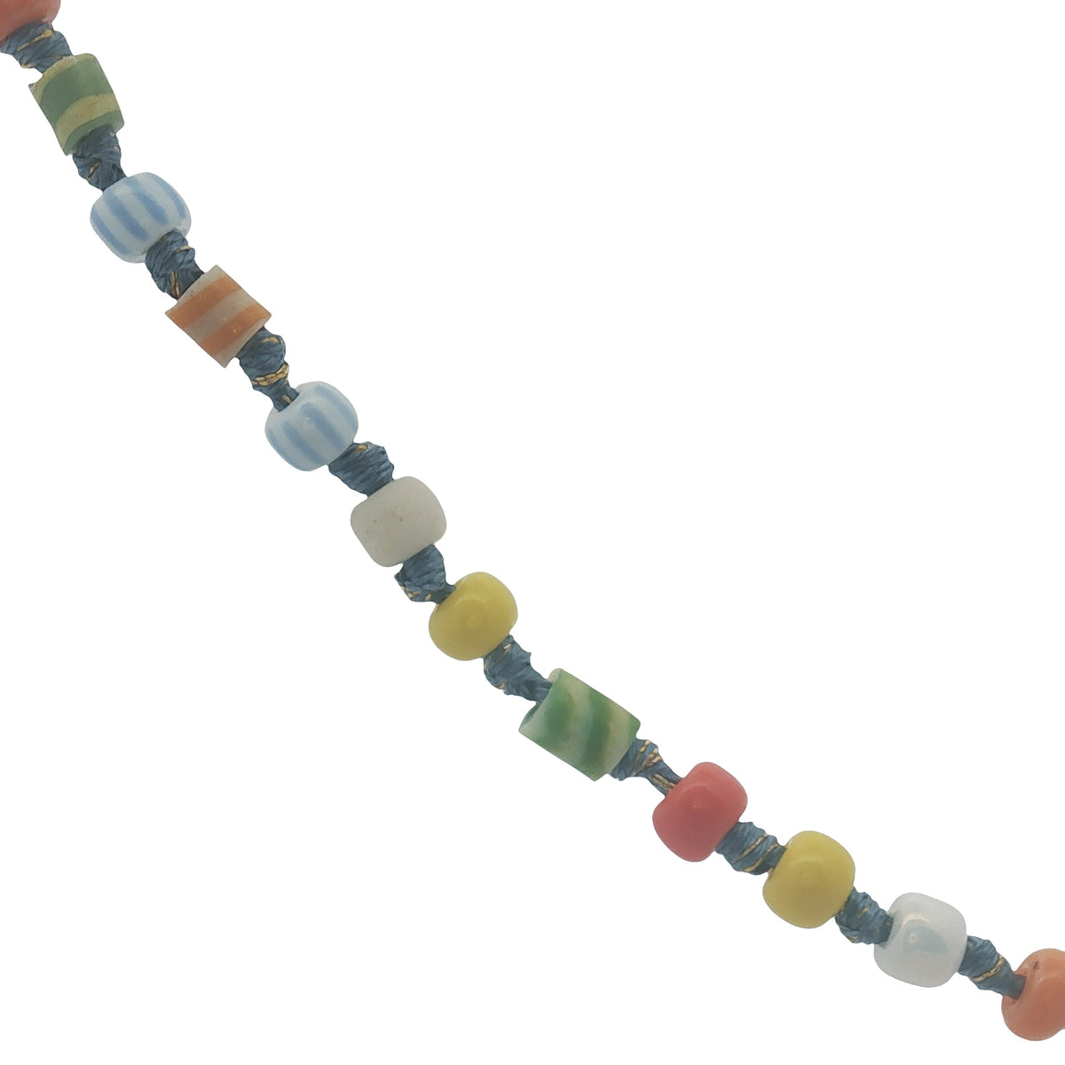Collier doré perles colorées et noeuds bleus 64 cm